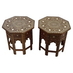 Pair of Indian Hoshiarpur Rosewood Inlaid Octagonal Tables
