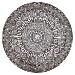 Indian Hoshiarpur Rosewood Inlaid Round Side Table, Tree of Life Design