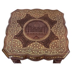 Pair of Anglo-Indian Rosewood Taj Mahal Carved and Brass Inlaid Side Tables
