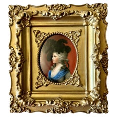Antique Hand-Painted Georgian Miniature Portrait of Sarah Siddons in Gilt Frame