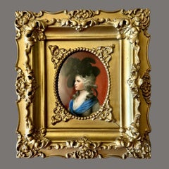 Antique Hand-Painted Georgian Miniature Portrait of Sarah Siddons in Gilt Frame