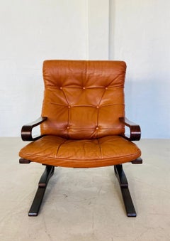 Oddvin Rykken Norwegian Cognac Leather Lounge Chair, 1960s