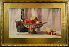N. Chalmers British Still Life with Fruit and Wine, Watercolour, 1921