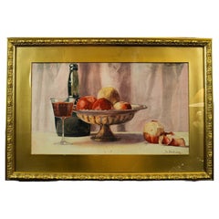 N. Chalmers British Still Life with Fruit and Wine, Watercolour, 1921