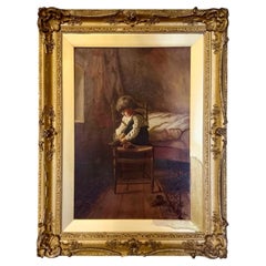 Florence W. Whitfield, Boy Tying His Shoelaces, British Oil Painting, c.1910