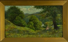 Leahurst Park Derbyshire Antique Landscape with Figures, Oil on Canvas