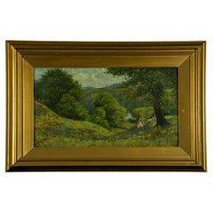 Leahurst Park, Derbyshire: paesaggio antico con figure, olio su tela