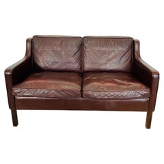 Vintage Danish Stouby Dark Cognac Leather Two-Seater Sofa, 1960s