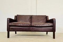 Vintage Danish Stouby Dark Cognac Leather Two-Seater Sofa, 1960s