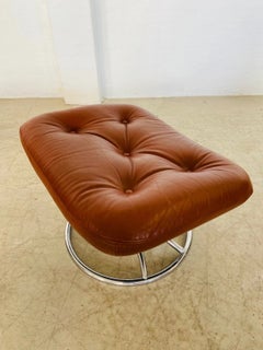 Vintage Norwegian Ekornes Stressless Cognac Leather & Chrome Swivel Footstool