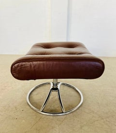 Vintage Norwegian Ekornes Stressless Cognac Leather & Chrome Swivel Footstool