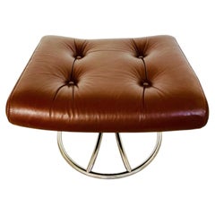 Vintage Norwegian Ekornes Stressless Cognac Leather & Chrome Swivel Footstool