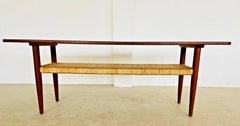 Vintage Danish Mid-Century Teak Coffee Table with Woven Rattan Magazine Shelf