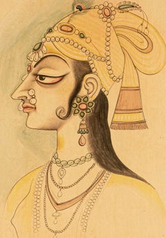 Indian Mughal School Portrait Miniature of a Princess, Gouache, 18th Century
