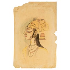 Indian Mughal School Portrait Miniature of a Princess, Gouache, 18th Century