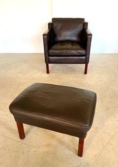 Vintage Danish Stouby Brown Leather Lounge Chair & Matching Footstool, 1970s