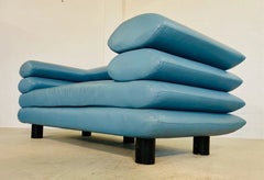 Vintage Swedish Postmodern Turquoise Leather Stacked Sofa, circa 1980