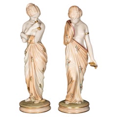 Pair Royal Worcester “Joy and Sorrow” Allegorical Porcelain Figures, c.1900