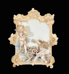Antique Continental Pair of Bisque Porcelain Scallop-Shaped Photograph Frames