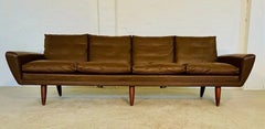 Vintage Danish G. Thams Four-Seat Brown Leather Sofa by Vejen Polstermøbelfabrik