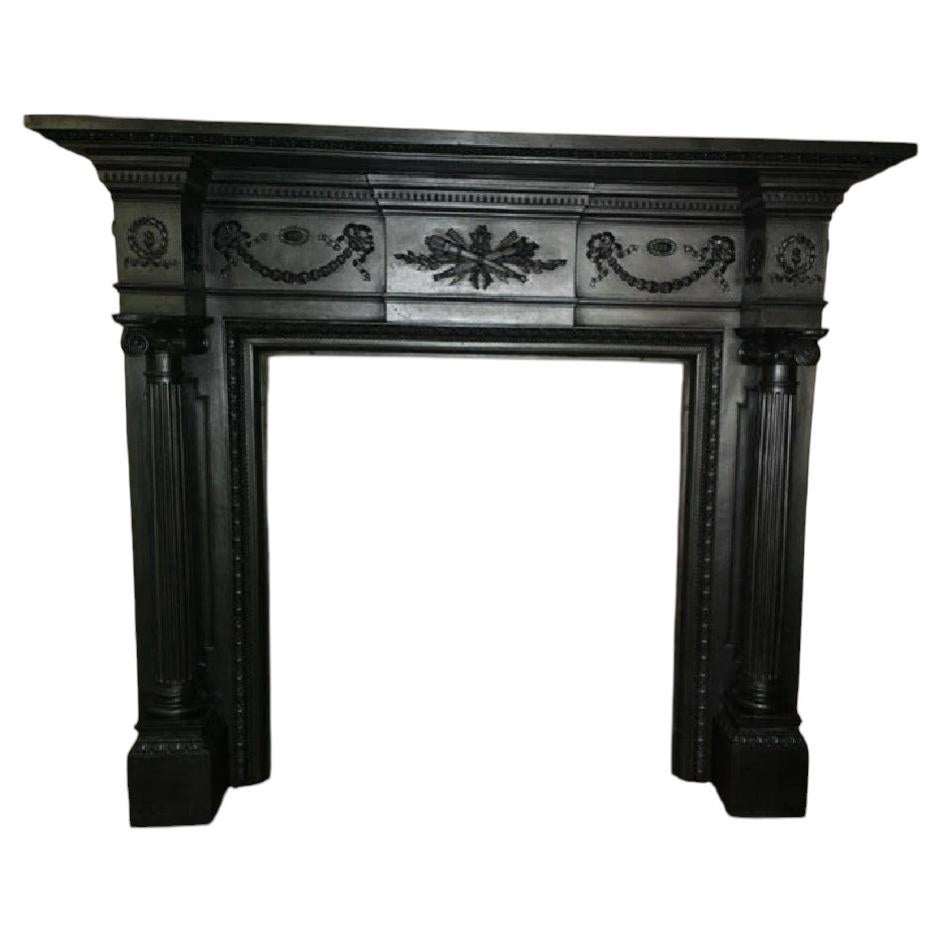 Large Victorian Neoclassical Cast Iron Fireplace Surround