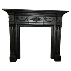 Large Victorian Neoclassical Cast Iron Fireplace Surround