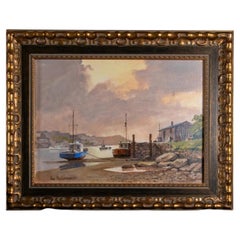 Don Micklethwaite British Coastal Harbour Scene, Signed Oil on Canvas Painting