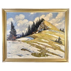 Werner Geel Swiss Alpine Landscape of Mount Racine, Oil Painting, Ex Christie's