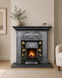 Art Nouveau Cast Iron Tiled Combination Fireplace Surround