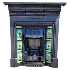 Antique Victorian Cast Iron Tiled Combination Fireplace Surround