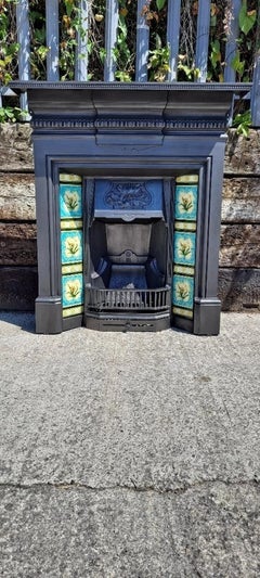 Antique Victorian Cast Iron Tiled Combination Fireplace Surround