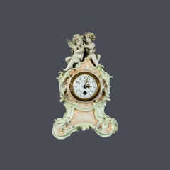 Antique Volkstedt Porcelain Cherub Mantel Clock, Germany, circa 1890