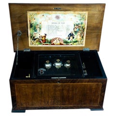 19th Century Swiss Cylinder Music Box with Three Bells, Walnut Case