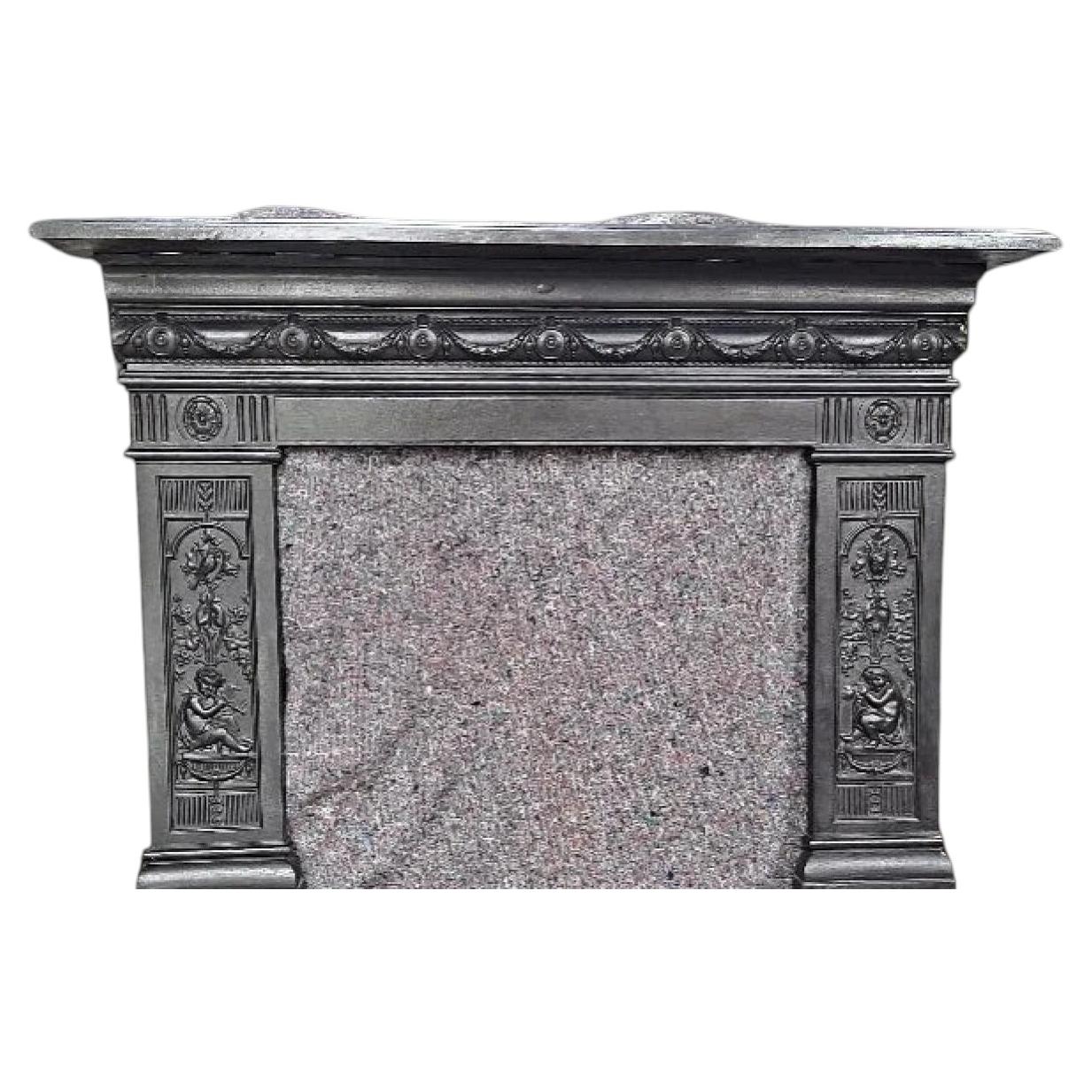 Antique Victorian Cast Iron Fireplace Mantel Surround For Sale