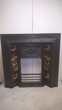 Original Antique Cast Iron Fireplace Insert with Original Tiles
