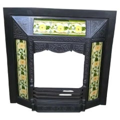 Original Antique Cast Iron Fireplace Insert with Original Decorative Tiles