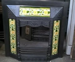 Original Antique Cast Iron Fireplace Insert with Original Decorative Tiles