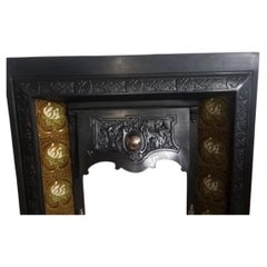 Original Antique Cast Iron Fireplace Insert with Original Decorative Tiles