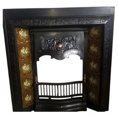 Original Antique Cast Iron Fireplace Insert with Original Decorative Tiles