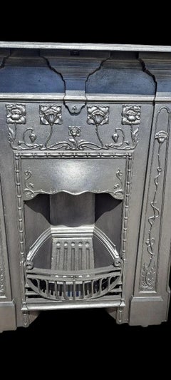 Original Victorian Art Nouveau Cast Iron Combination Fireplace Surround