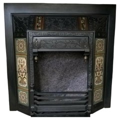 Original Antique Cast Iron Fireplace Insert with Original Decorative Tiles