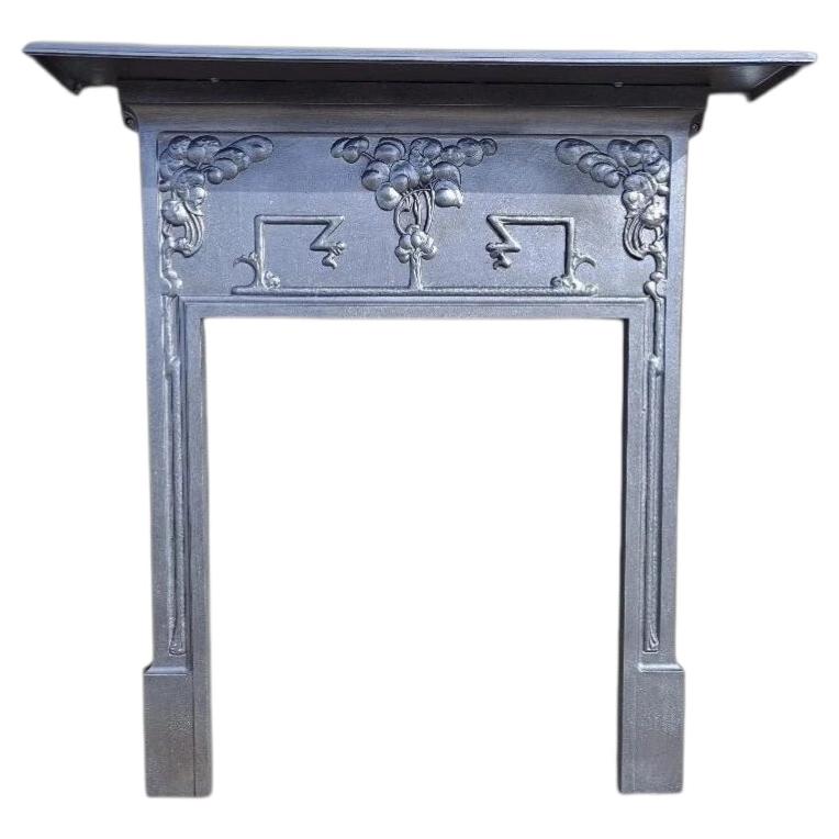 Antique Edwardian Art Nouveau Cast Iron Fireplace Mantel Surround For Sale