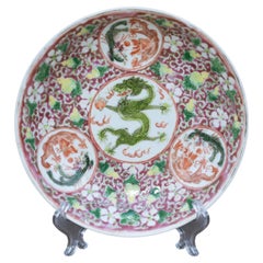 Antique Chinese Qing Dynasty Red Dragon Porcelain Plate, Mid 19th Century