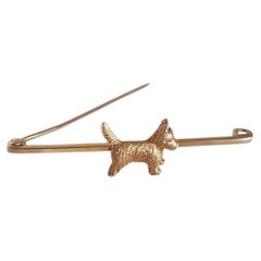 Antique 9ct Yellow Gold Scottish Terrier Bar Brooch