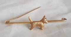 Antique 9ct Yellow Gold Scottish Terrier Bar Brooch