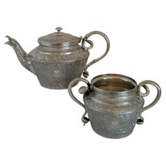 Antique 19th Century Islamic Silver Teapot and Sucrier