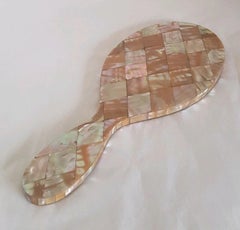 Antique Victorian Shell Inlaid Vanity Dressing Table Hand Mirror
