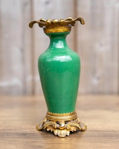 Antique Chinese Qing Green Crackle Glaze Porcelain & Ormolu Vase, 19th Century