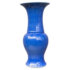Jarrón de porcelana con esmalte azul moteado de China, de mediados del siglo XX