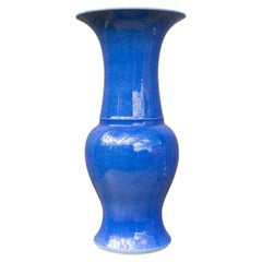 Jarrón de porcelana con esmalte azul moteado de China, de mediados del siglo XX
